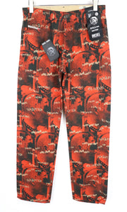 DIESEL D-Macs-SY1 069KR W30 L32 vyriški raudoni medvilniniai tiesaus kirpimo raštuoti džinsai 