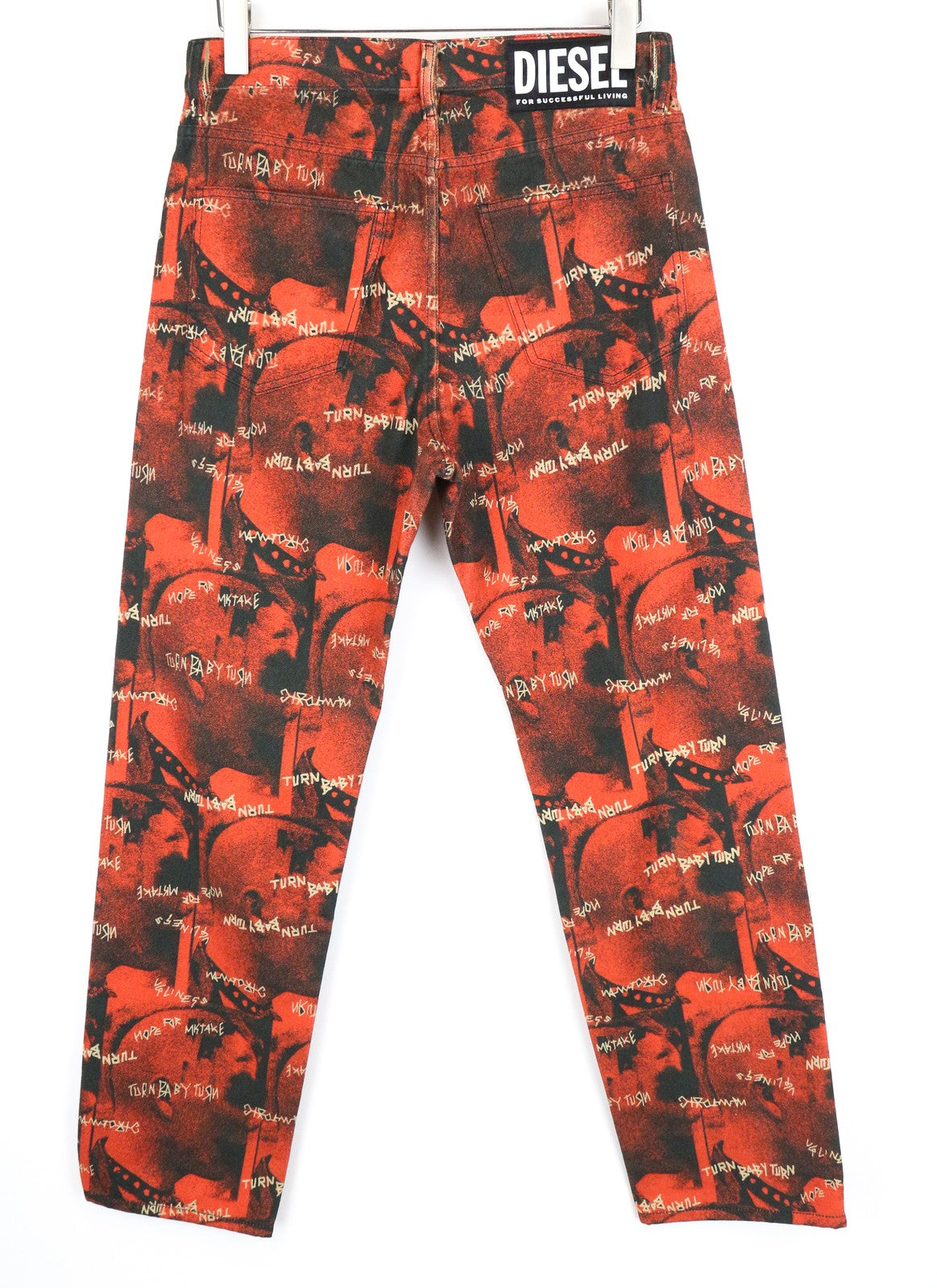 DIESEL D-Macs-SY1 069KR W30 L32 vyriški raudoni medvilniniai tiesaus kirpimo raštuoti džinsai 