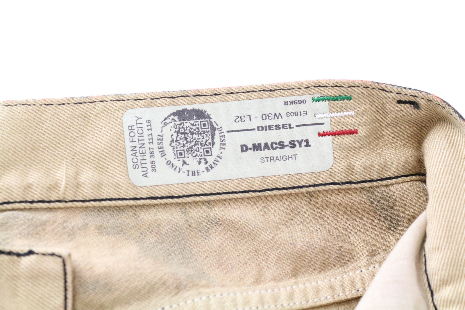 DIESEL D-Macs-SY1 069KR W30 L32 vyriški raudoni medvilniniai tiesaus kirpimo raštuoti džinsai 