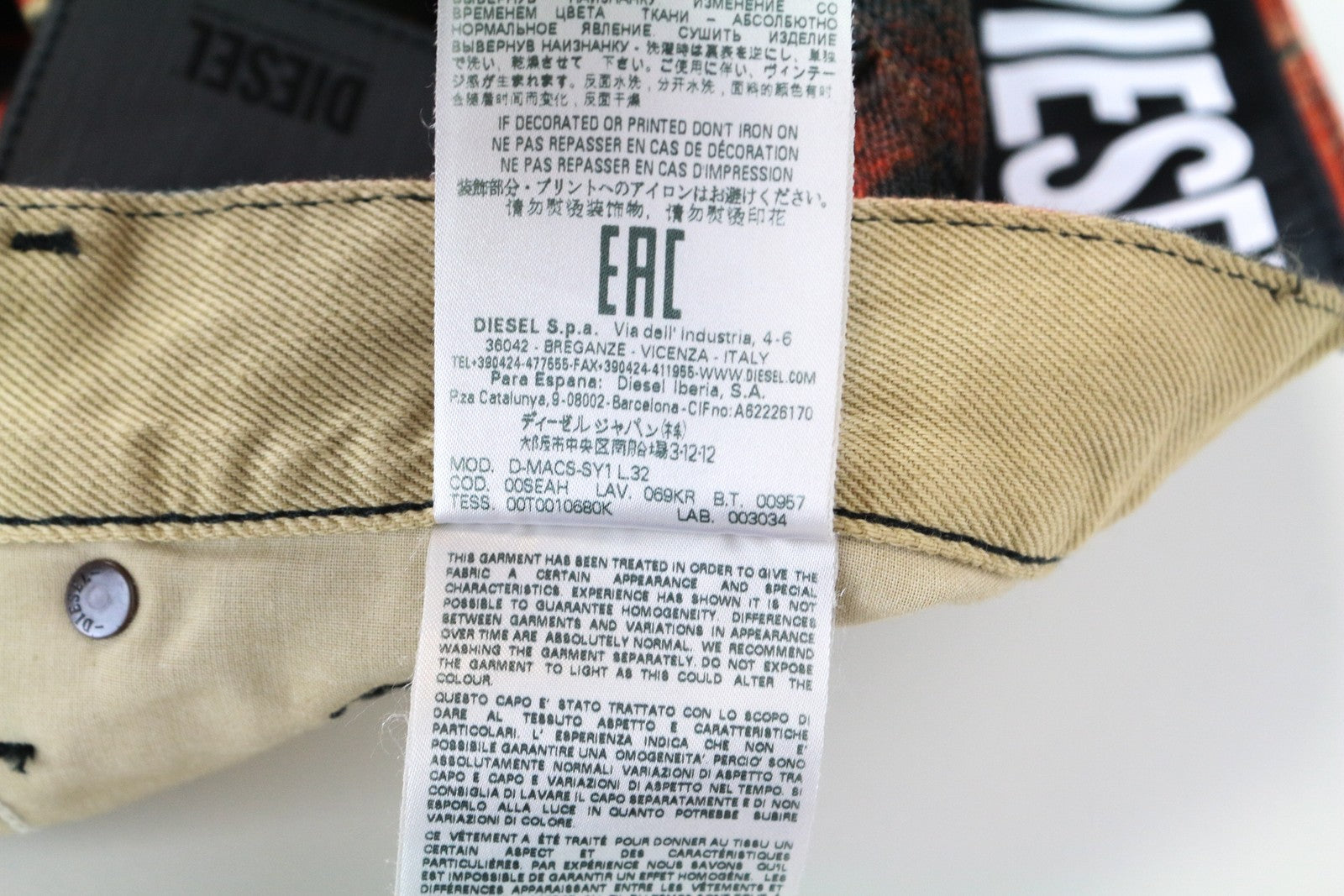 DIESEL D-Macs-SY1 069KR W30 L32 vyriški raudoni medvilniniai tiesaus kirpimo raštuoti džinsai 