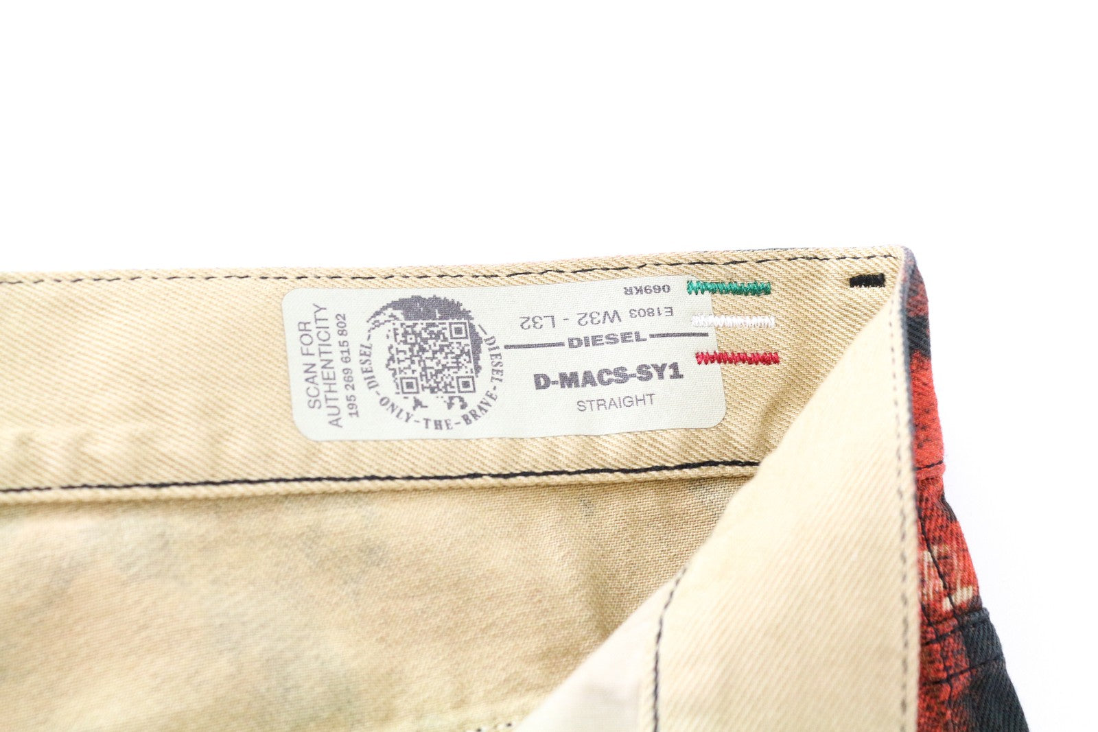 DIESEL D-Macs-SY1 069KR vyriški raudoni medvilniniai tiesūs džinsai W32 L32 5 kišenių raštu 