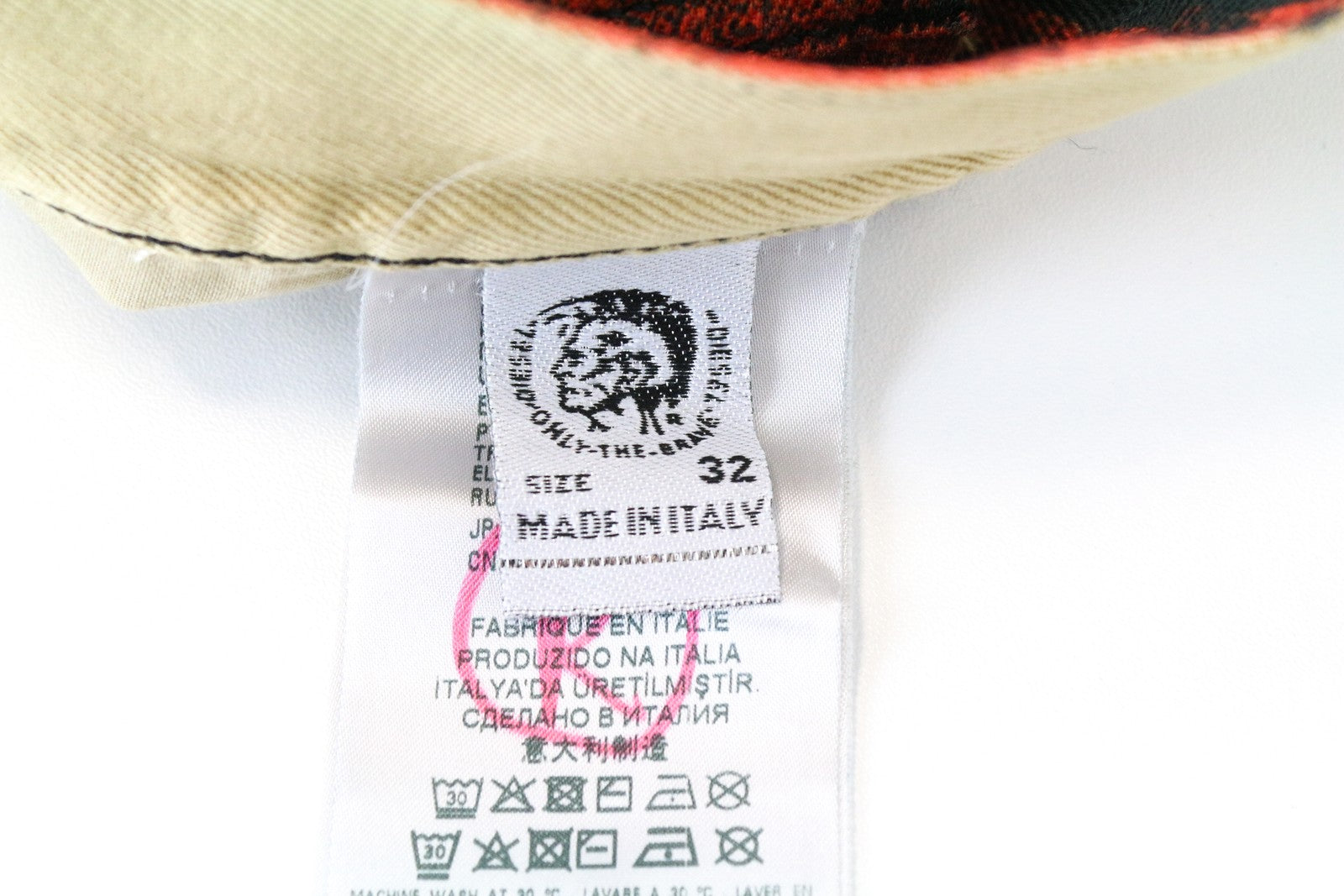 DIESEL D-Macs-SY1 069KR vyriški raudoni medvilniniai tiesūs džinsai W32 L32 5 kišenių raštu 