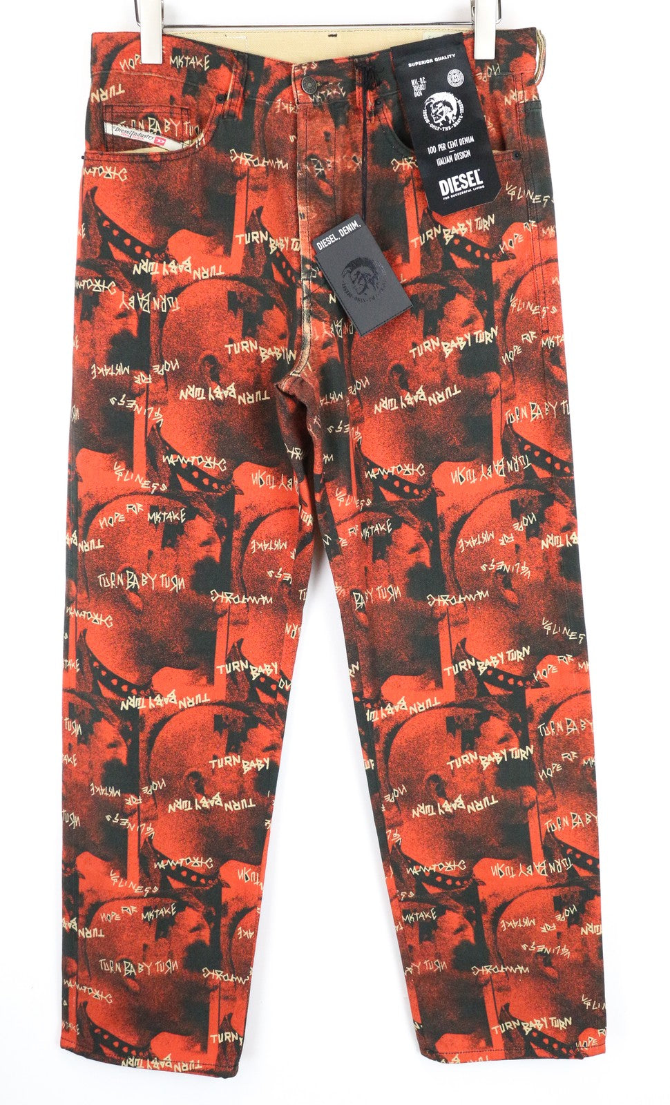 DIESEL D-Macs-SY1 069KR vyriški tiesūs džinsai, raudoni W32 L32 medvilniniai su kišenėmis 