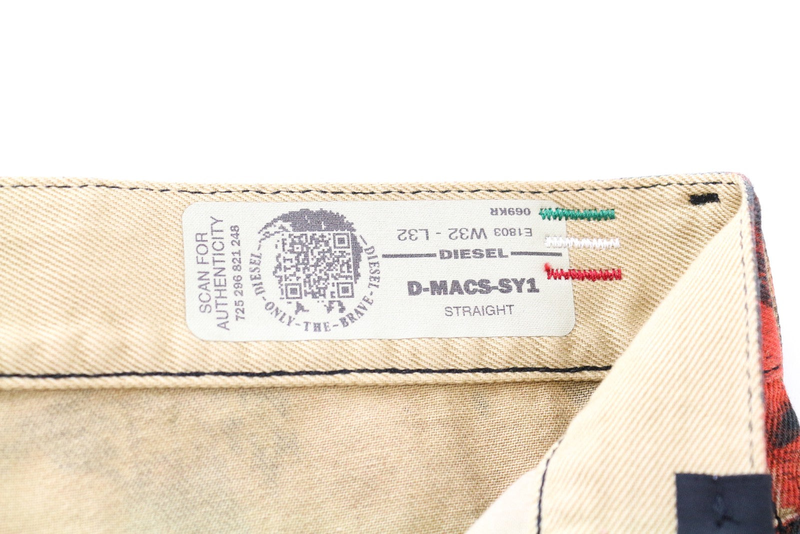 DIESEL D-Macs-SY1 069KR vyriški tiesūs džinsai, raudoni W32 L32 medvilniniai su kišenėmis 