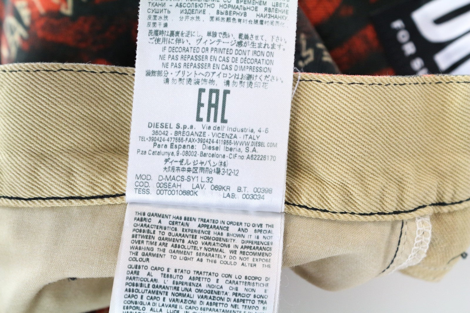 DIESEL D-Macs-SY1 069KR vyriški tiesūs džinsai, raudoni W32 L32 medvilniniai su kišenėmis 