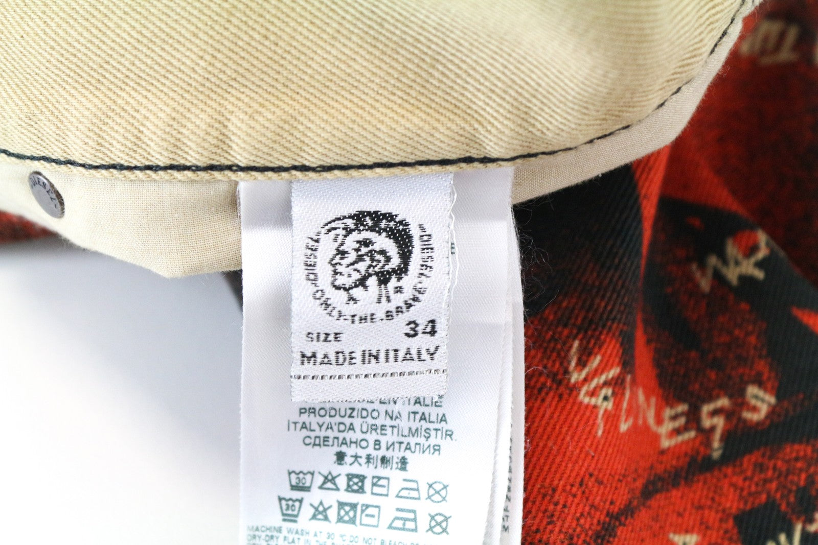 DIESEL D-Macs-SY1 069KR tiesaus kirpimo vyriški džinsai W34 L32 raudoni medvilniniai raštuoti džinsai 