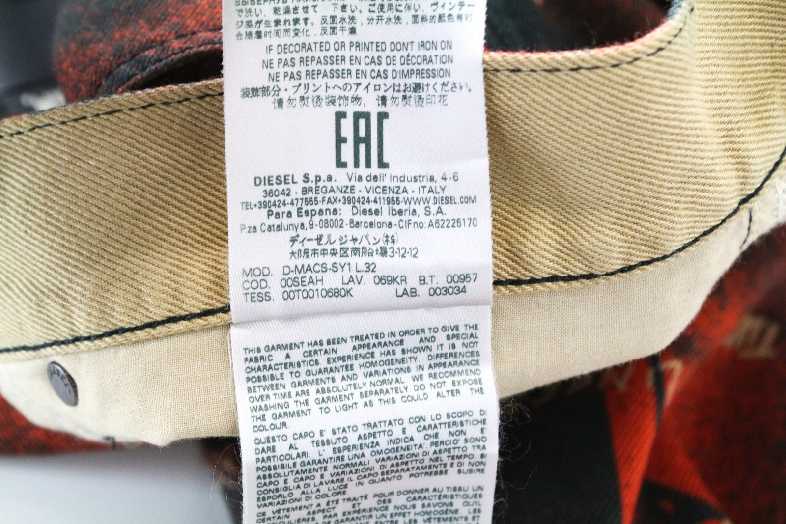 DIESEL D-Macs-SY1 069KR tiesaus kirpimo vyriški džinsai W34 L32 raudoni medvilniniai raštuoti džinsai 