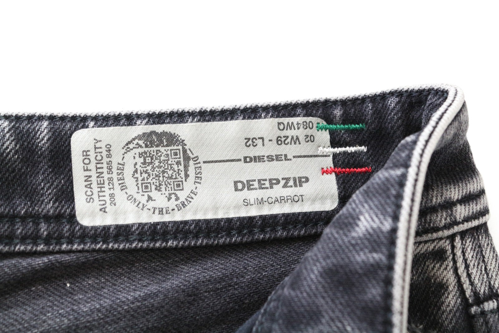 DIESEL Deepzip 084WQ W29 L32 vyriški ploni morkų stiliaus džinsai iš skalbtos pilkos medvilnės, tamprios medžiagos 