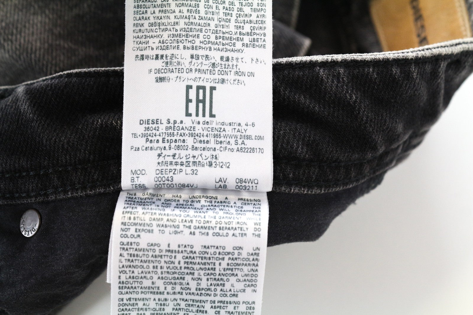 DIESEL Deepzip 084WQ W29 L32 vyriški ploni morkų stiliaus džinsai iš skalbtos pilkos medvilnės, tamprios medžiagos 