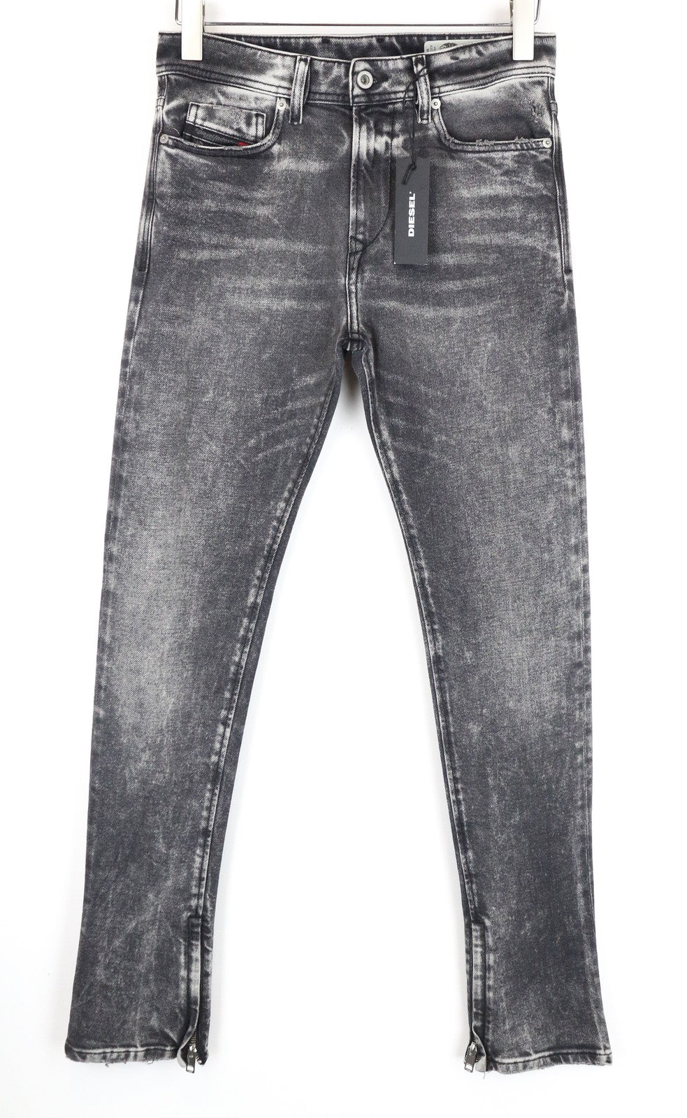 DIESEL Deepzip 084WQ W27 L32 vyriški pilki morkų spalvos, prigludusio kirpimo džinsai iš skalbtos medvilnės 