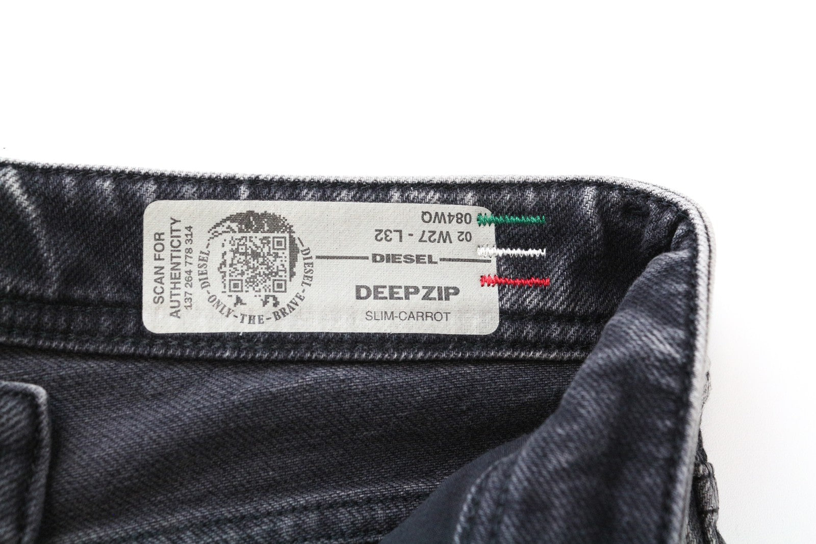 DIESEL Deepzip 084WQ W27 L32 vyriški pilki morkų spalvos, prigludusio kirpimo džinsai iš skalbtos medvilnės 