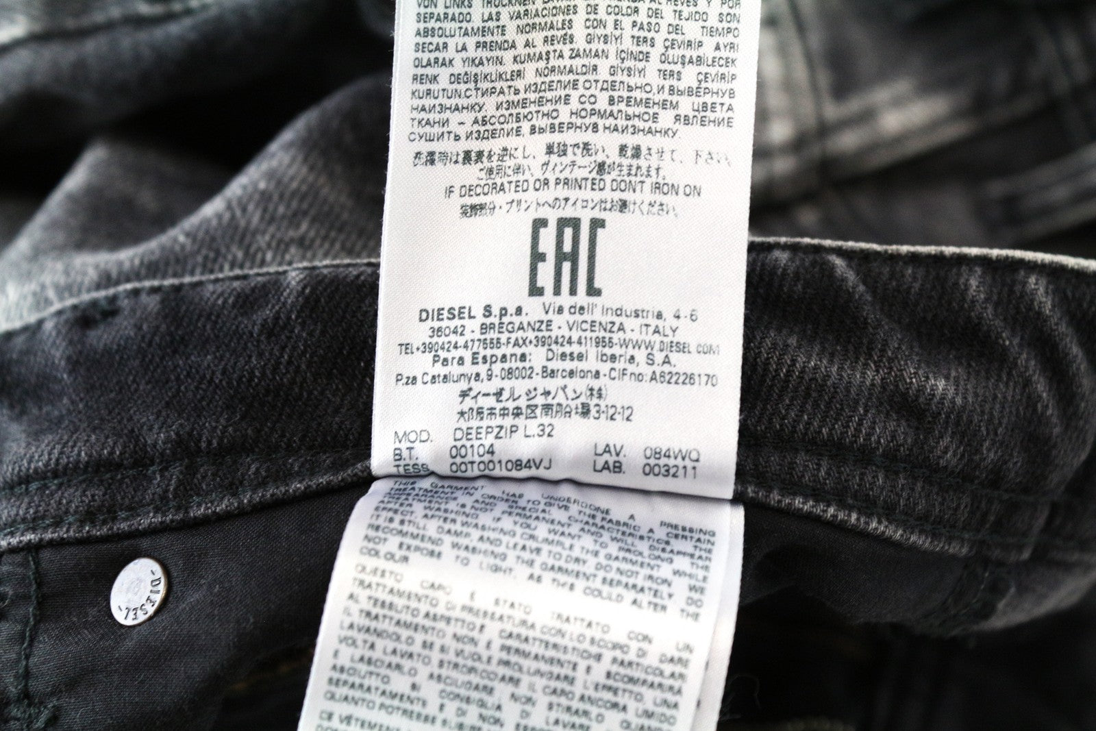 DIESEL Deepzip 084WQ W27 L32 vyriški pilki morkų spalvos, prigludusio kirpimo džinsai iš skalbtos medvilnės 