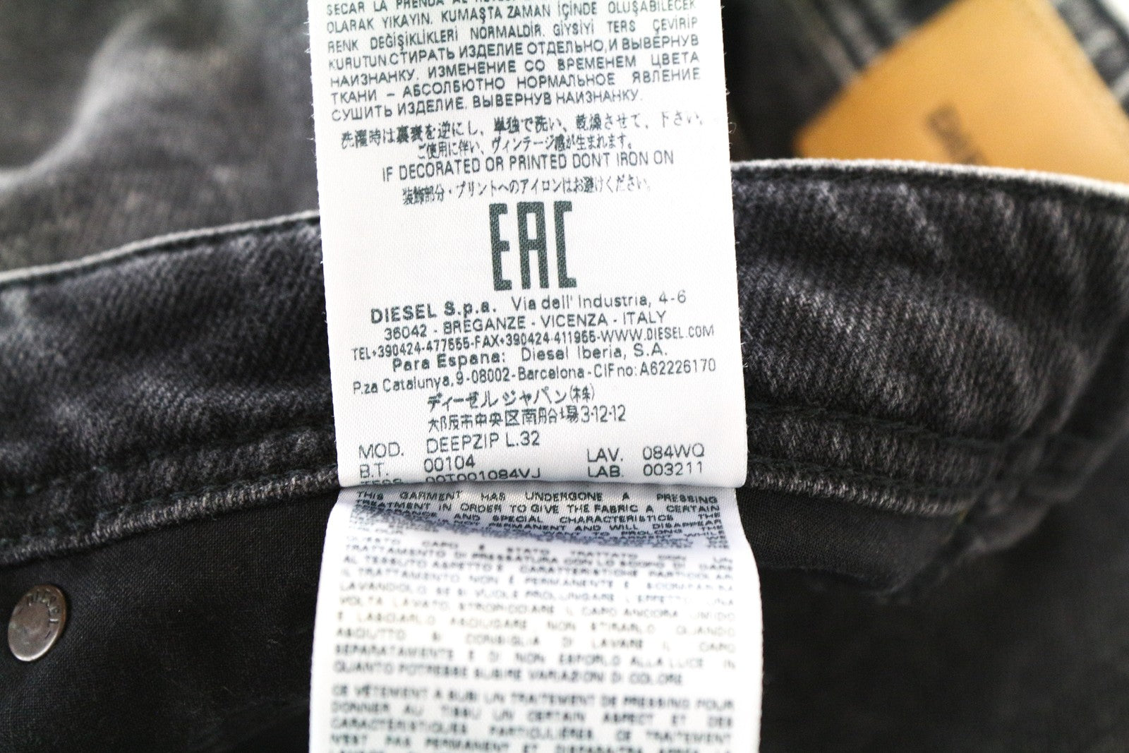 DIESEL Deepzip 084WQ vyriški ploni morkų stiliaus džinsai W31 L32 skalbtos pilkos medvilnės tamprės 