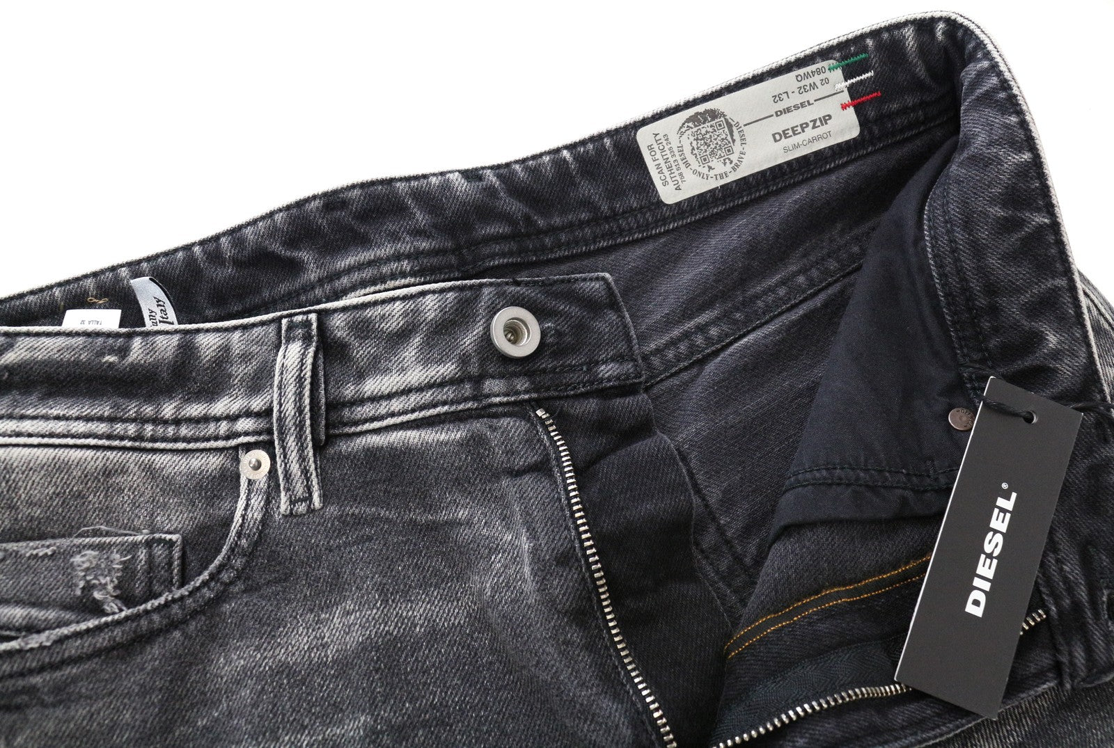 DIESEL Deepzip 084WQ W32 L32 vyriški pilki tamprūs medvilniniai džinsai Slim carrot denim 