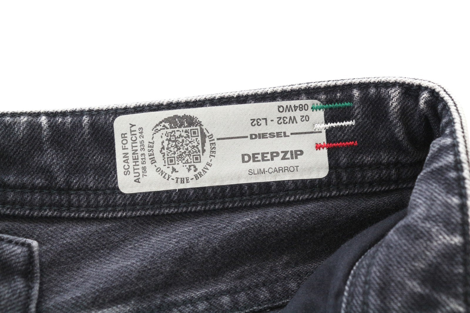 DIESEL Deepzip 084WQ W32 L32 vyriški pilki tamprūs medvilniniai džinsai Slim carrot denim 