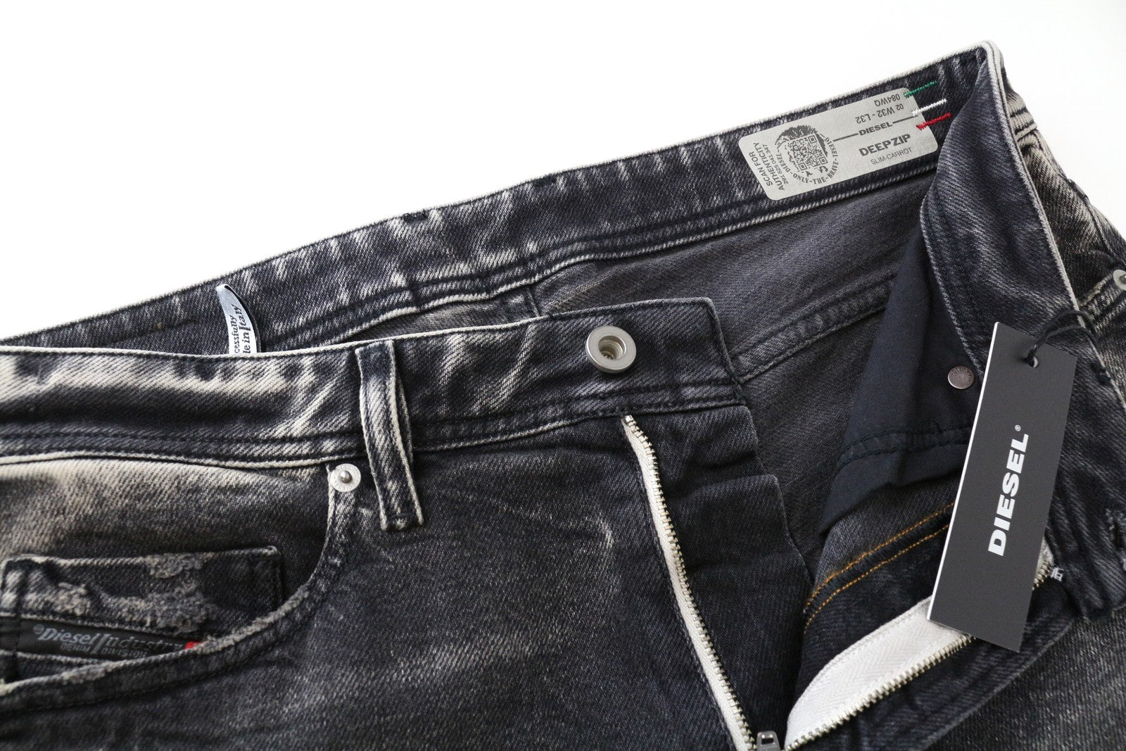 DIESEL Deepzip 084WQ pilki, ploni, morkų kirpimo džinsai, W32 L32, tamprūs medvilniniai džinsai vyrams 