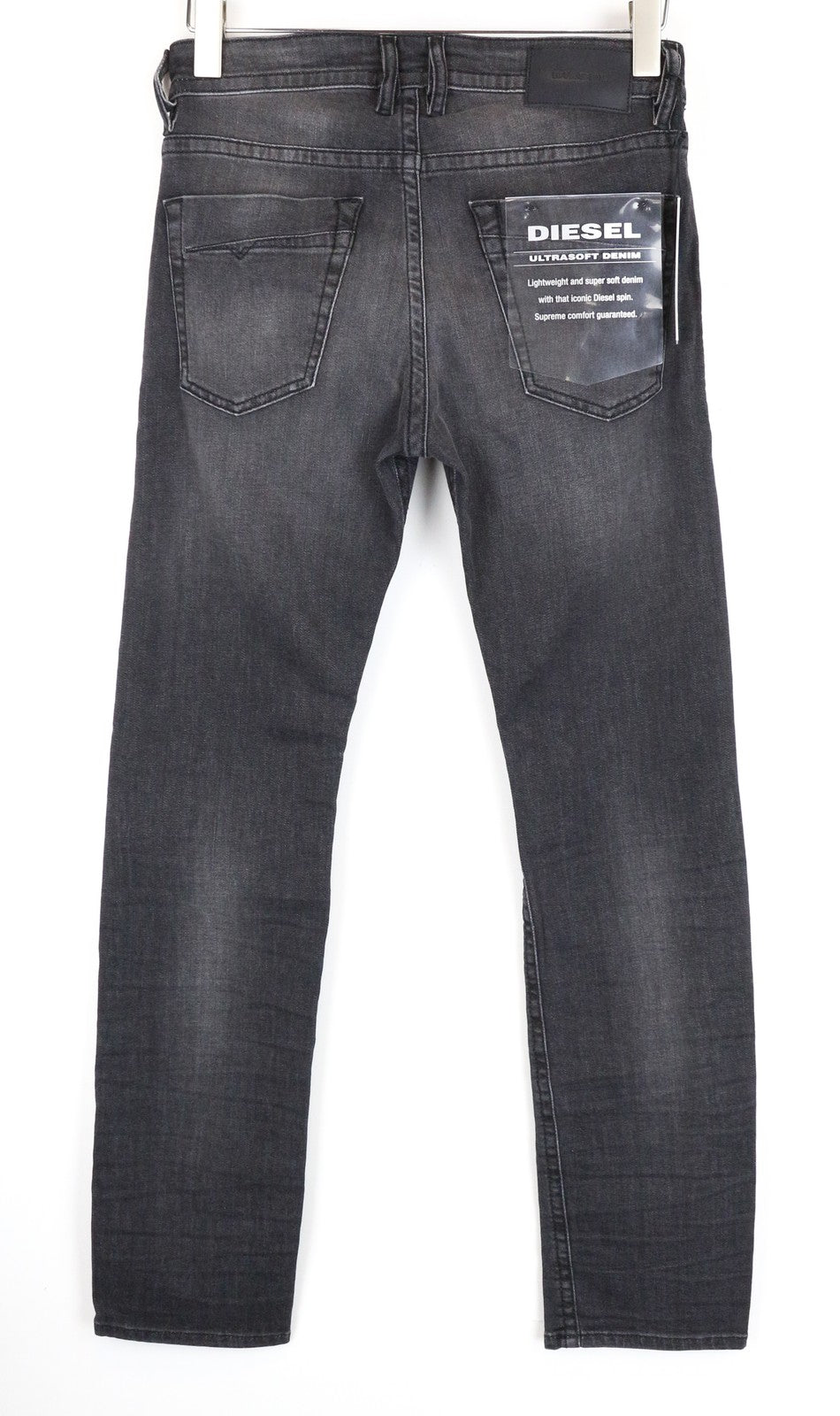 DIESEL Akee 0687J W27 L30 Slim Taper Fit vyriški džinsai iš skalbtos pilkos medvilnės, tamprios medžiagos