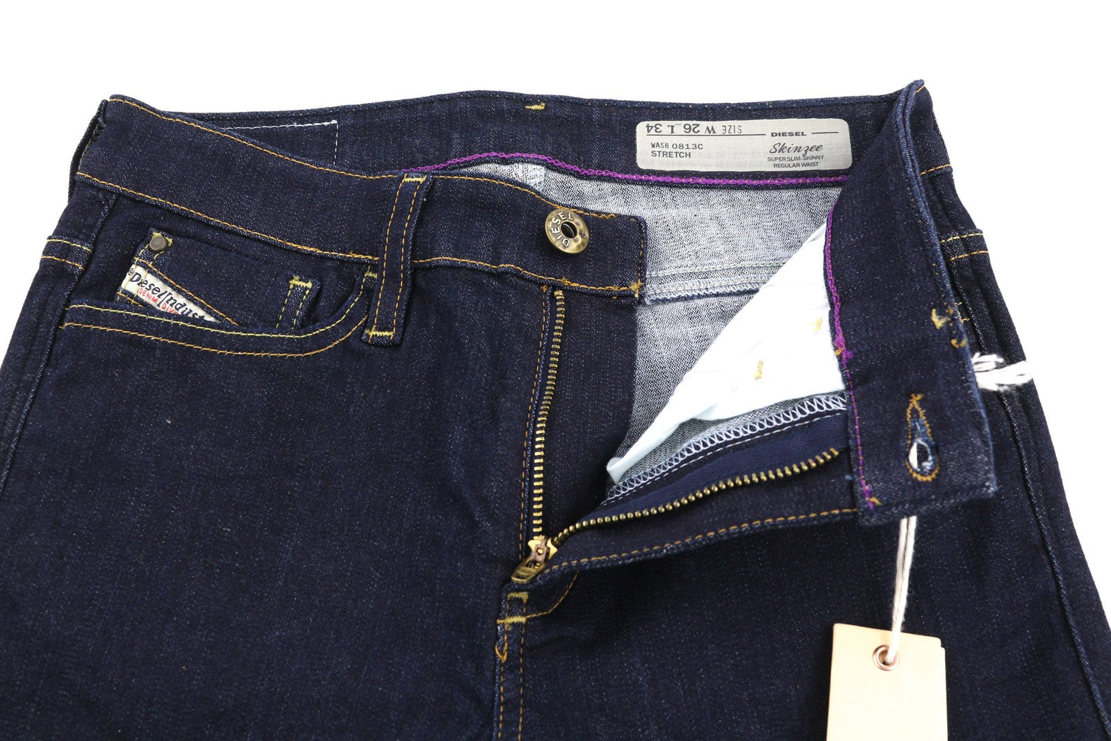 DIESEL Skinzee 0813C moteriški džinsai W26/L34 Super Slim Skinny tamsiai mėlyni, tamprūs 