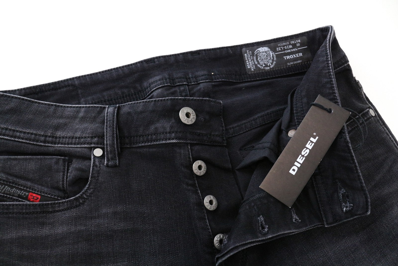 DIESEL Troxer R6T80 W29 L32 vyriški džinsai Slim Skinny juodi, tamprūs, medvilniniai 