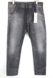 DIESEL Krooley-NE 0855B W38 vyriški pilki sportiniai džinsai su užtrauktuku ir melanžu 