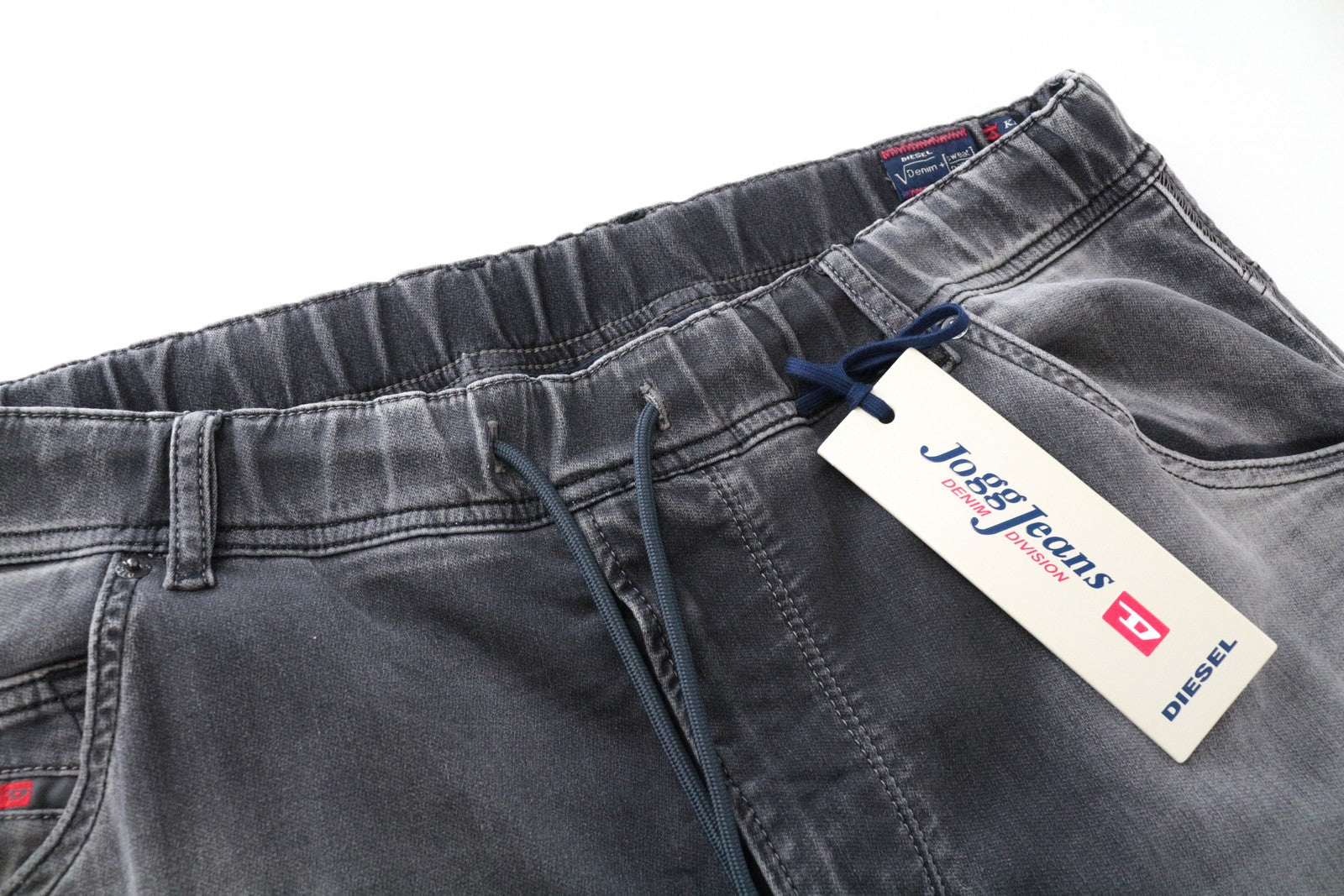 DIESEL Krooley-NE 0855B W38 vyriški pilki sportiniai džinsai su užtrauktuku ir melanžu 