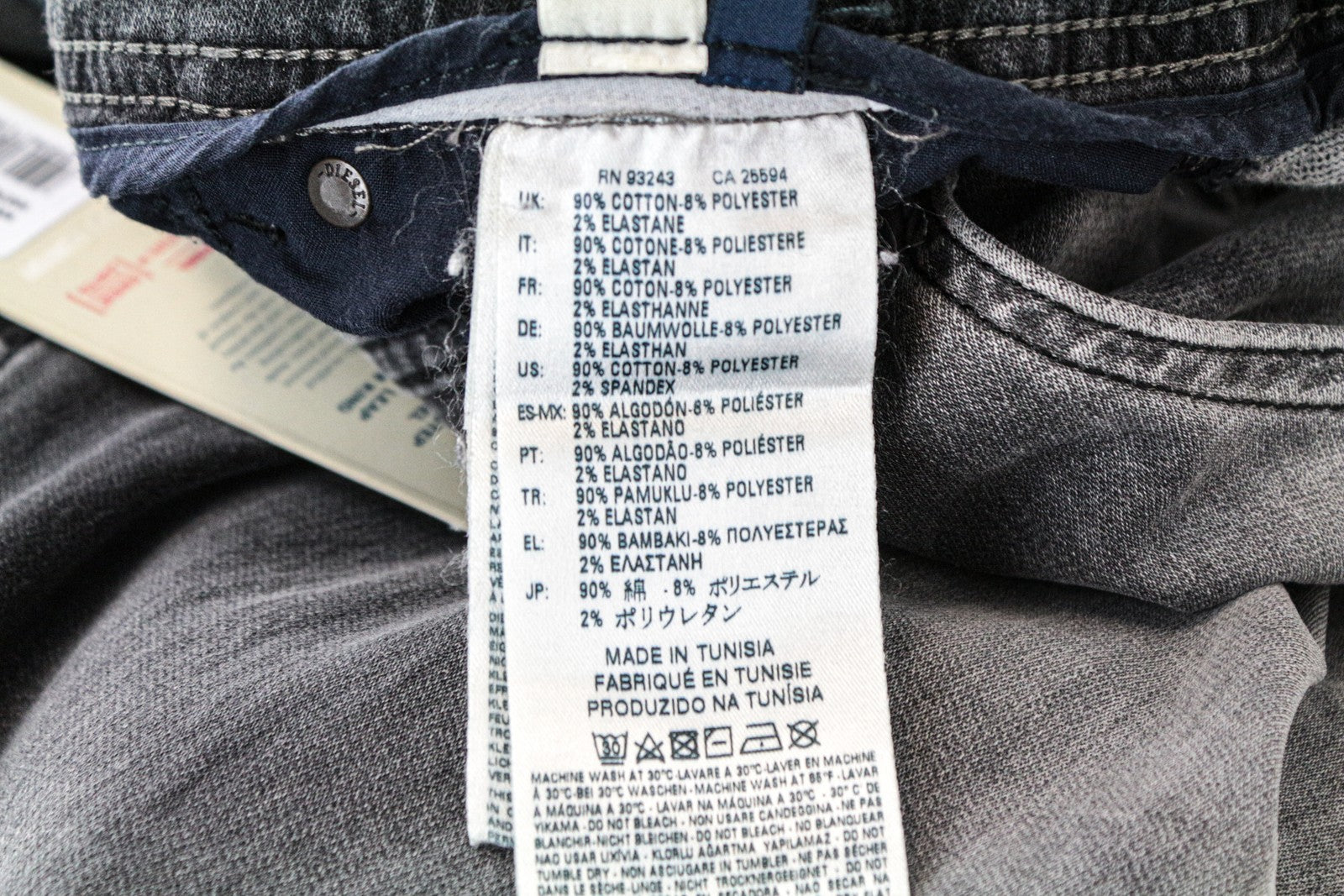 DIESEL Krooley-NE 0855B W38 vyriški pilki sportiniai džinsai su užtrauktuku ir melanžu 