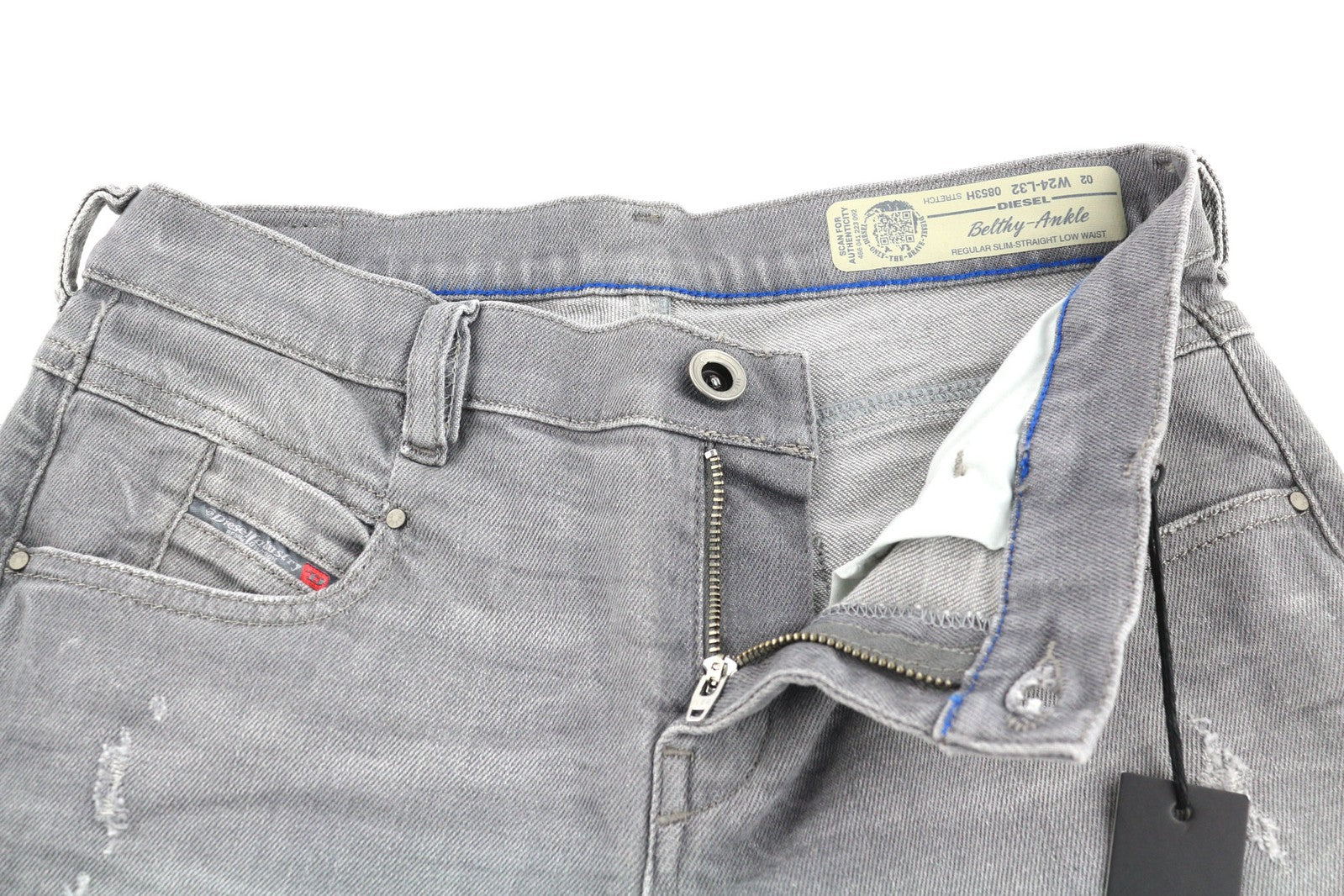 DIESEL Belthy-Ankle 0853H Women Jeans W24/L32 Slim Straight Fit Grey Distressed