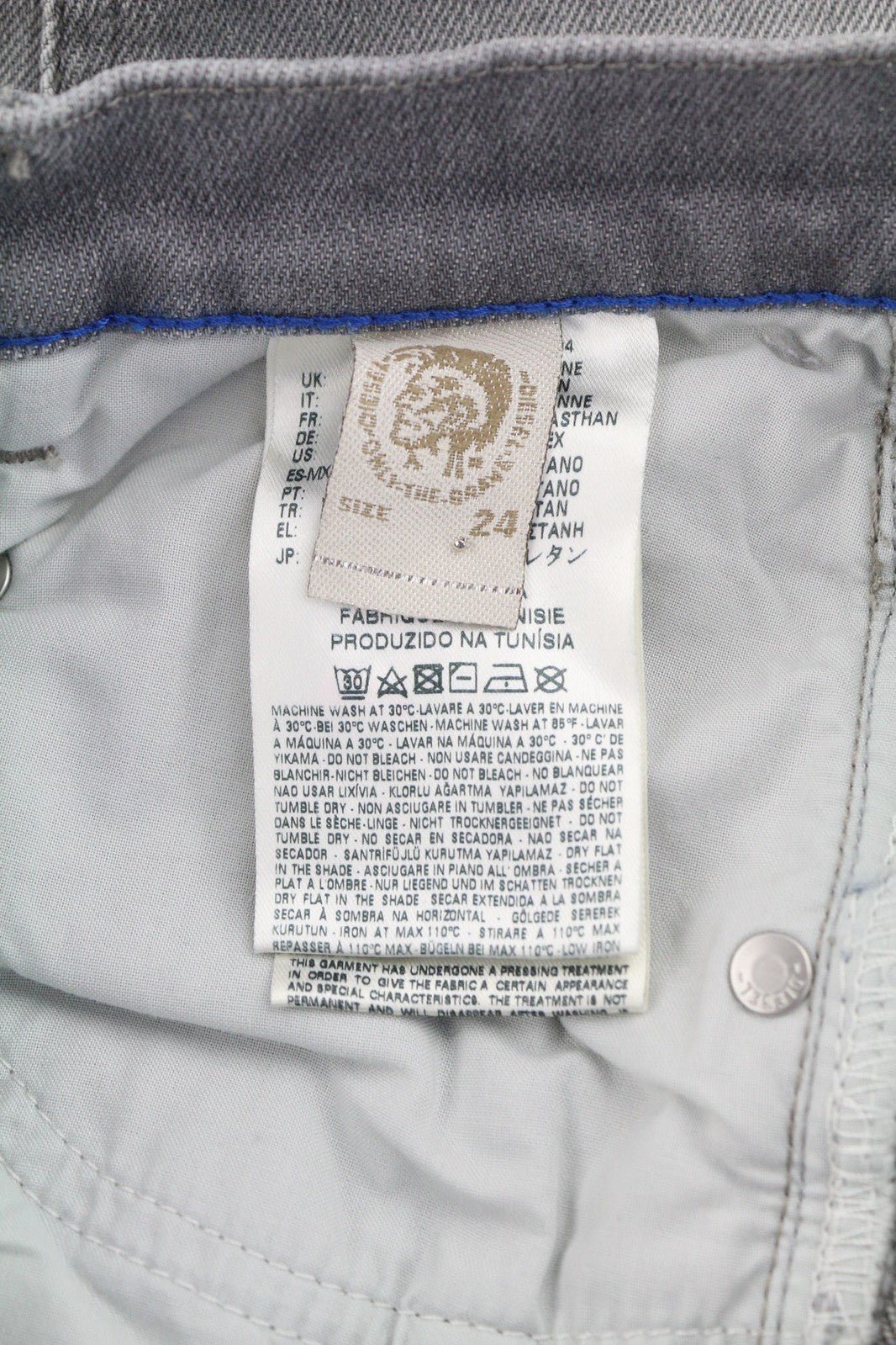 DIESEL Belthy-Ankle 0853H Women Jeans W24/L32 Slim Straight Fit Grey Distressed