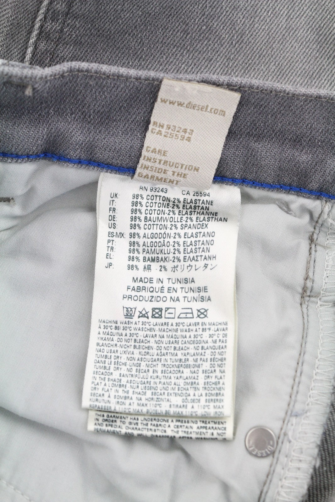 DIESEL Belthy-Ankle 0853H Women Jeans W24/L32 Slim Straight Fit Grey Distressed