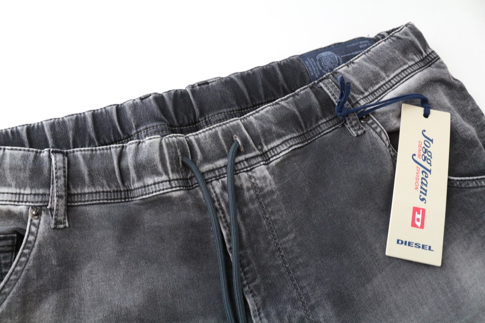 DIESEL Krooley-NE 0855B W38 Slim Carrot Stretch Jogging džinsai pilki vyriški sportiniai kelnės 