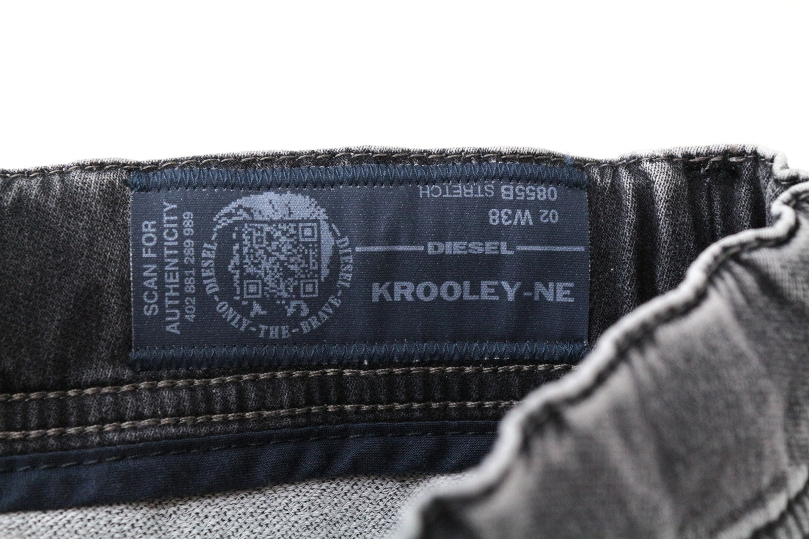 DIESEL Krooley-NE 0855B W38 Slim Carrot Stretch Jogging džinsai pilki vyriški sportiniai kelnės 
