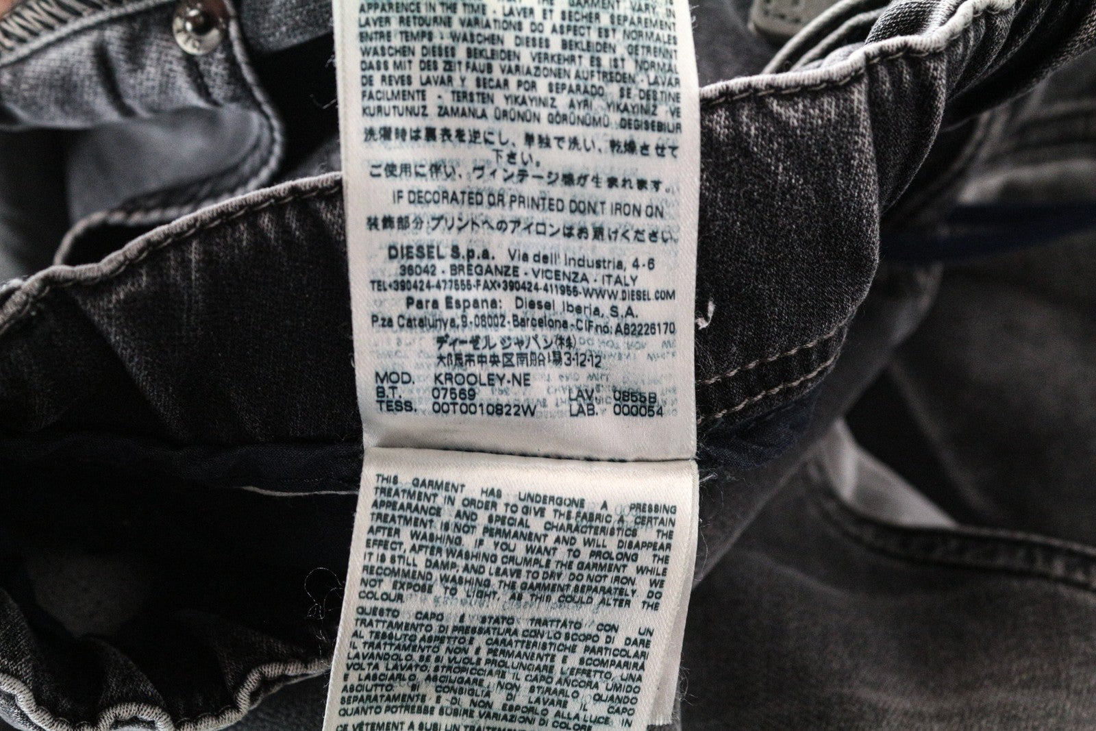 DIESEL Krooley-NE 0855B W38 Slim Carrot Stretch Jogging džinsai pilki vyriški sportiniai kelnės 