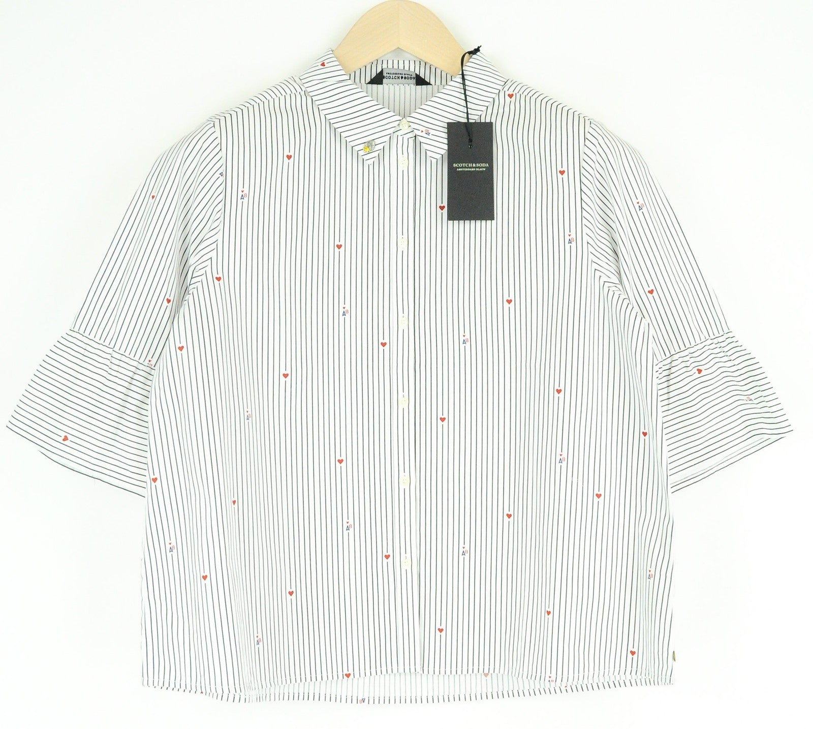 SCOTCH &amp; SODA moteriška palaidinė L dydžio, dryžuota, lengvi marškiniai su sagomis, 3/4 rankovėmis 