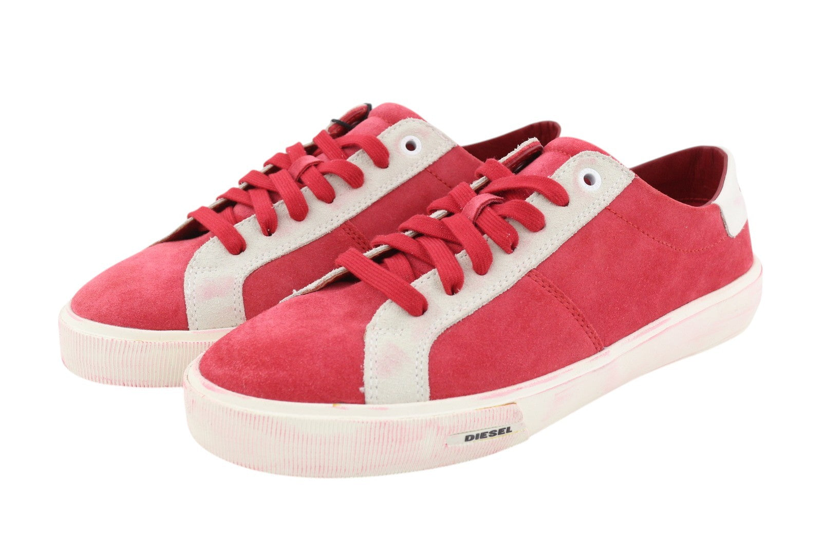 DIESEL S-Mydori LC vyriški sportbačiai, raudoni, zomšiniai, odiniai, migdolų spalvos noseliai, suvarstyti, RRP 200 € 