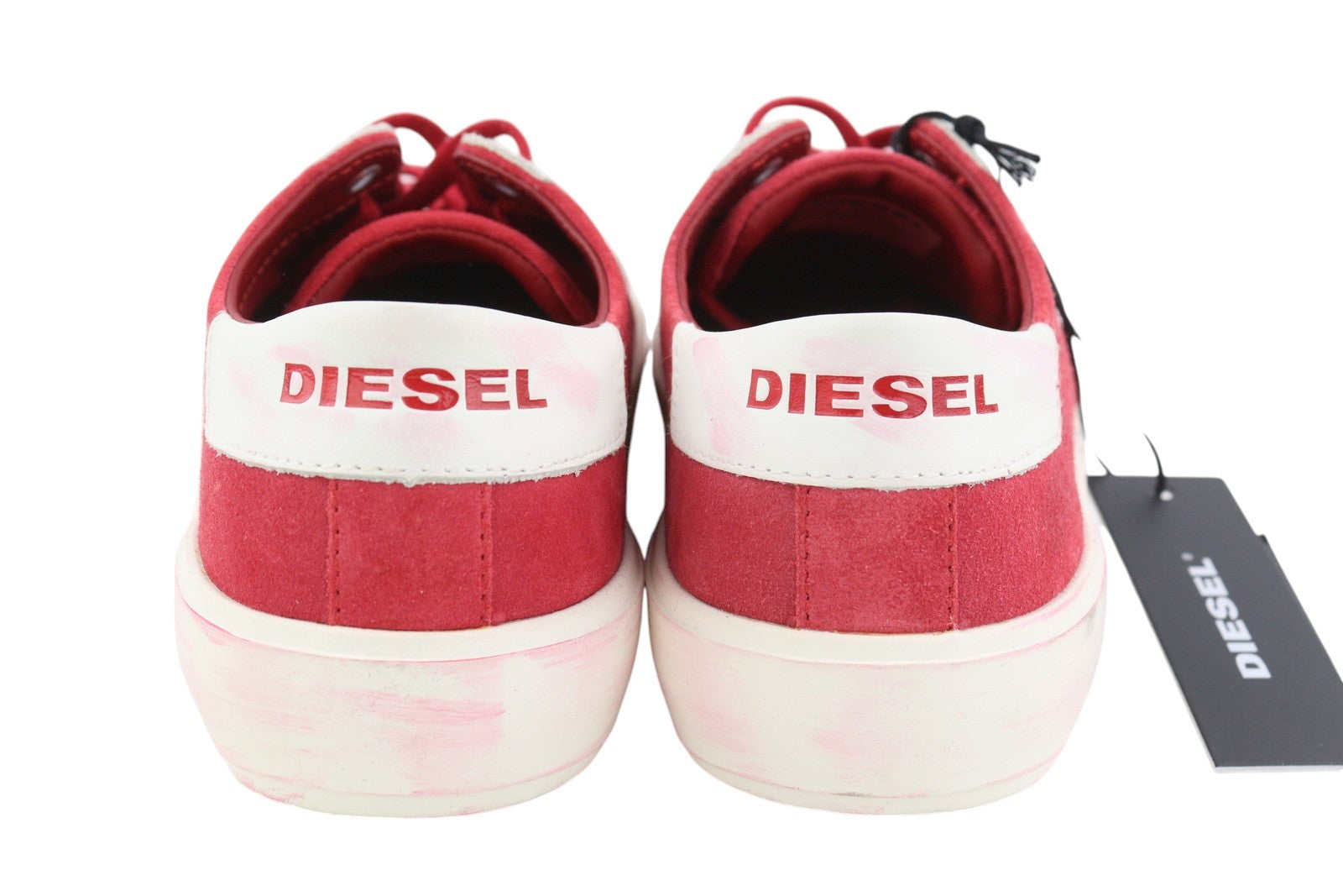 DIESEL S-Mydori LC vyriški sportbačiai, raudoni, zomšiniai, odiniai, migdolų spalvos noseliai, suvarstyti, RRP 200 € 