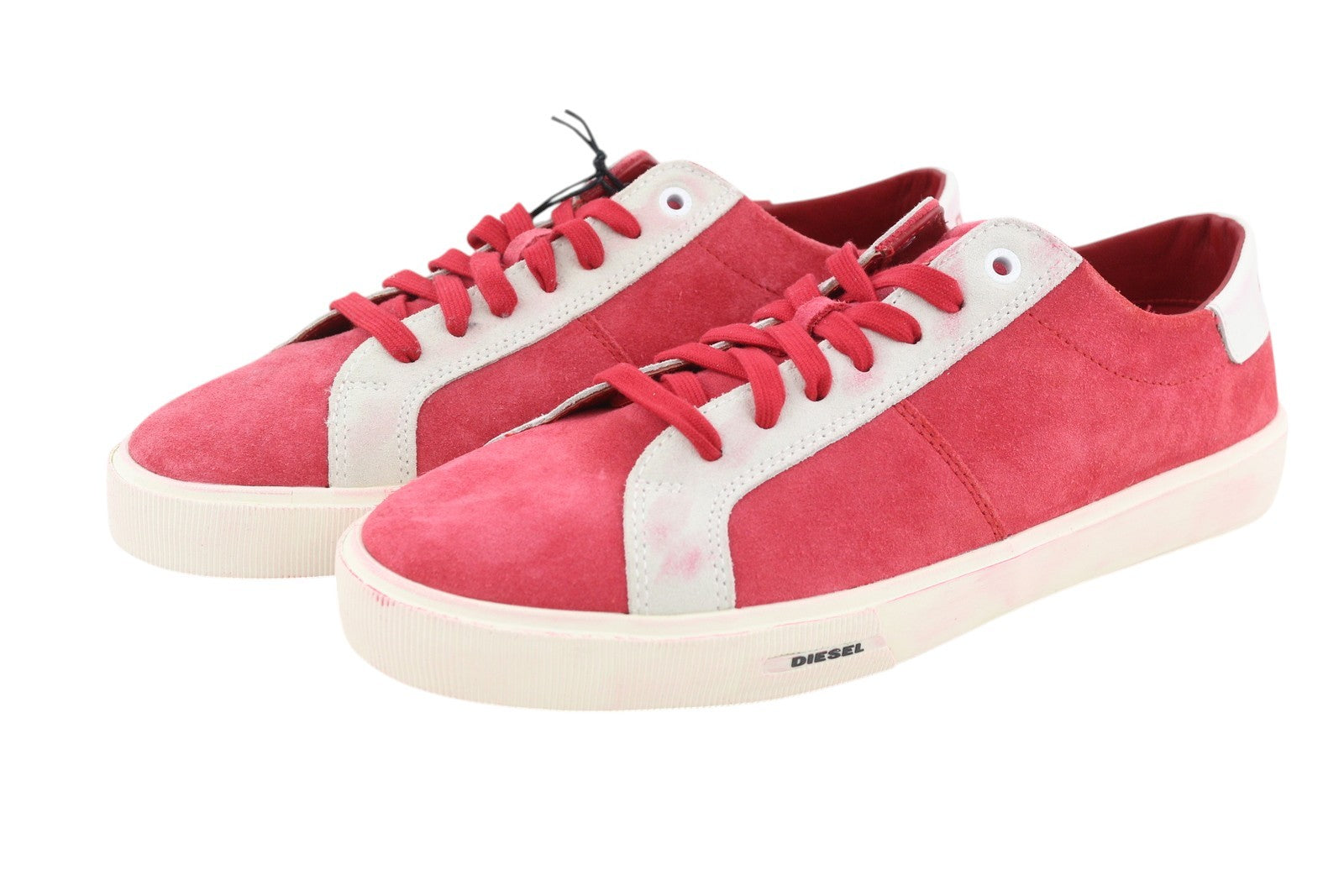 DIESEL S-Mydori LC vyriški sportbačiai, raudoni, zomšiniai, odiniai, migdolų spalvos, žemakulniai, RRP 200 € 