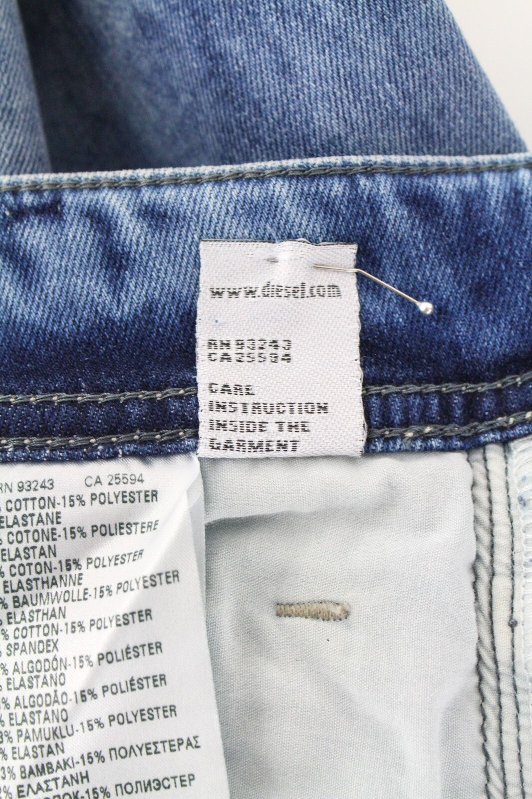 DIESEL Sleenker RC4DK vyriški džinsai W32/L32 Slim Skinny Cotton Stretch, mėlyni, skalbti 