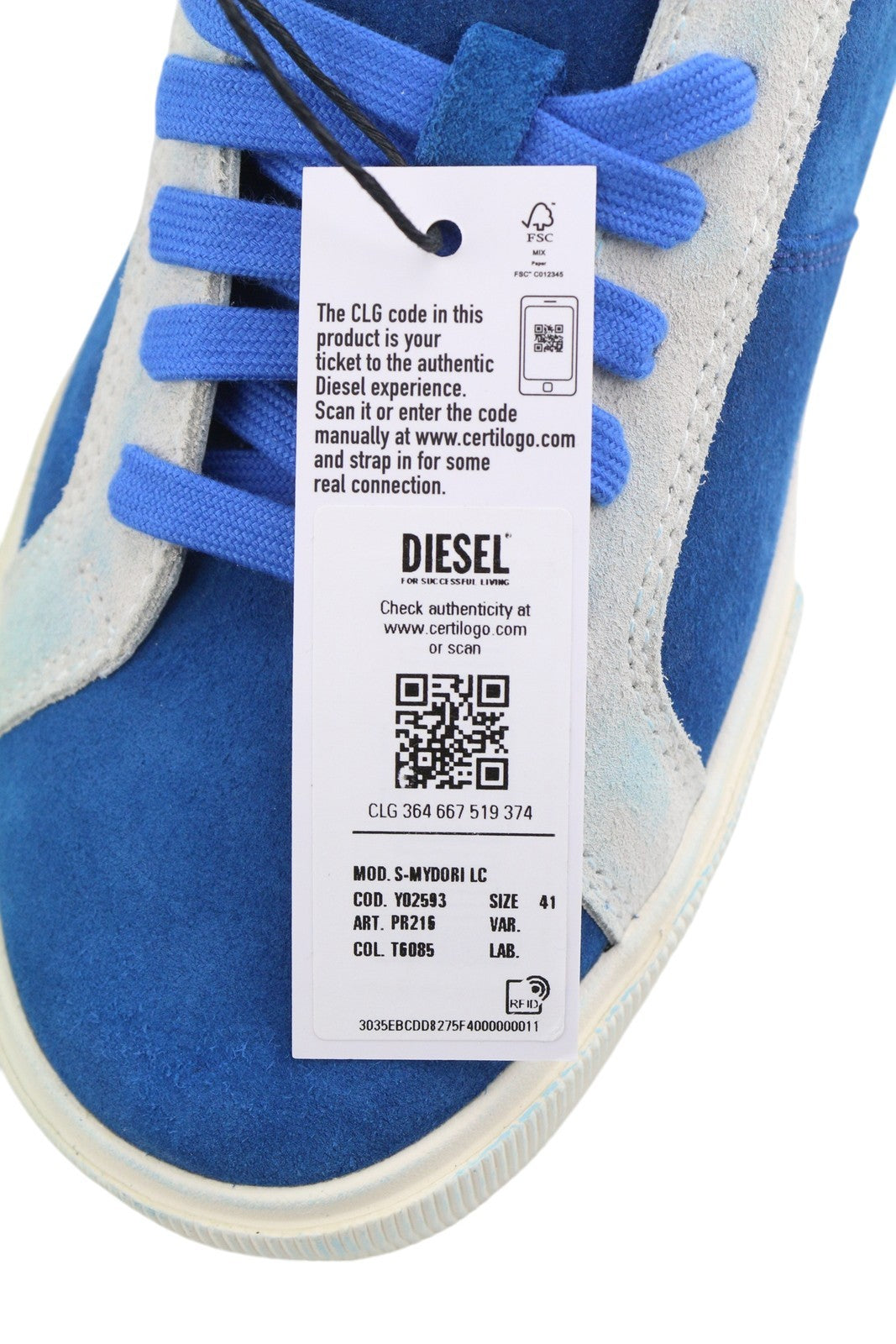 DIESEL S-Mydori LC vyriški sportbačiai, mėlyni, zomšiniai, odiniai, EU41, su raišteliais, rekomenduojama mažmeninė kaina – 200 €. 