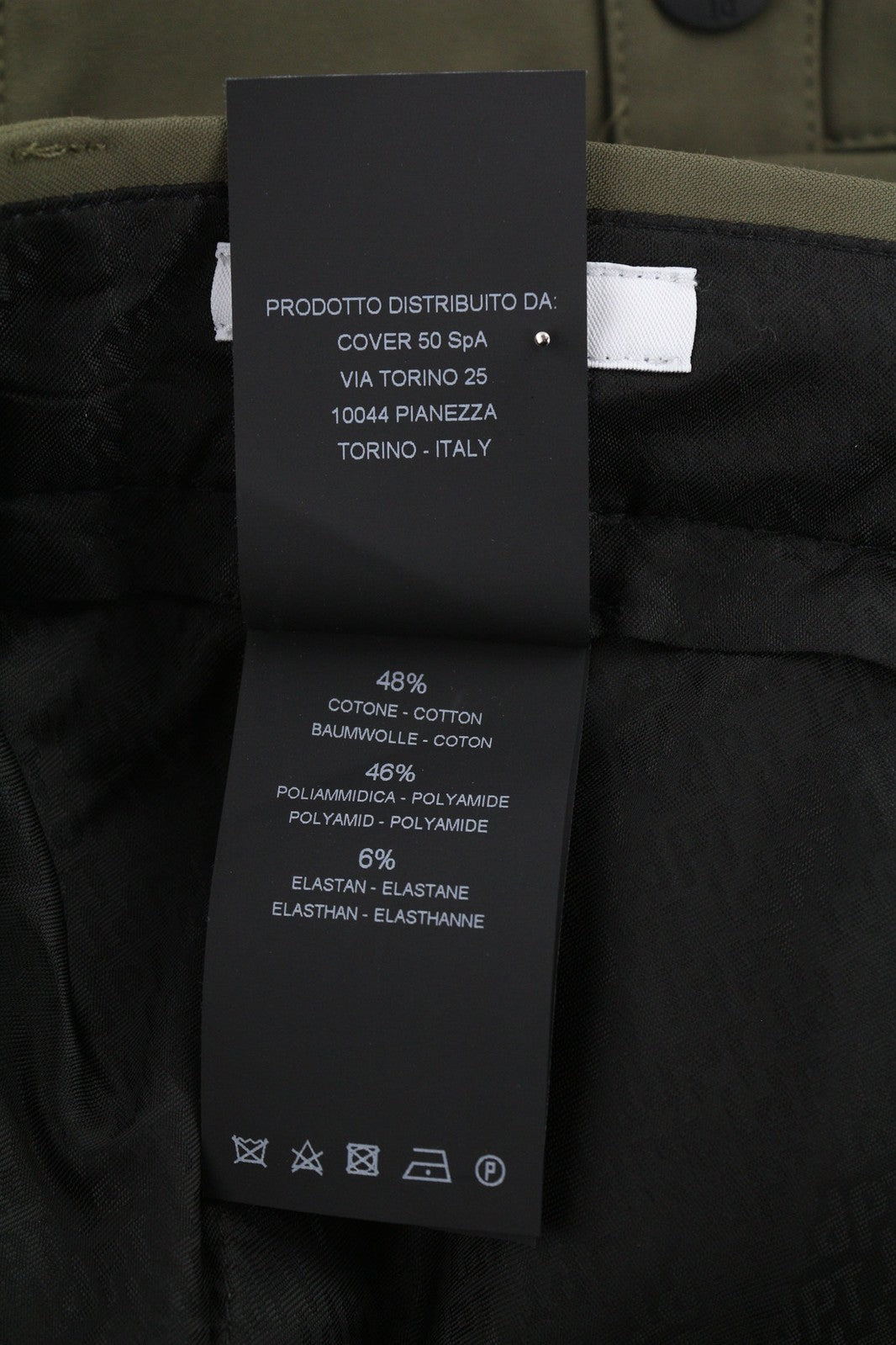 PT TORINO Gamma vyriškos kelnės 52 chaki spalvos su tampriomis užtrauktukais ir plonomis krovininėmis kišenėmis 