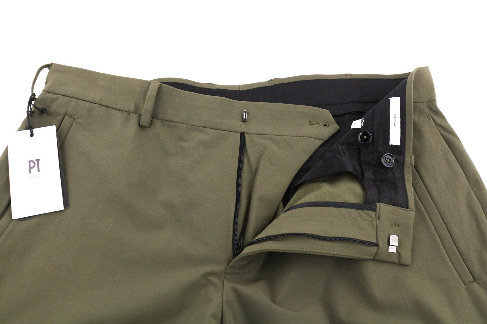 PT TORINO Gamma vyriškos kelnės 52 chaki spalvos su tampriomis užtrauktukais ir plonomis krovininėmis kišenėmis 