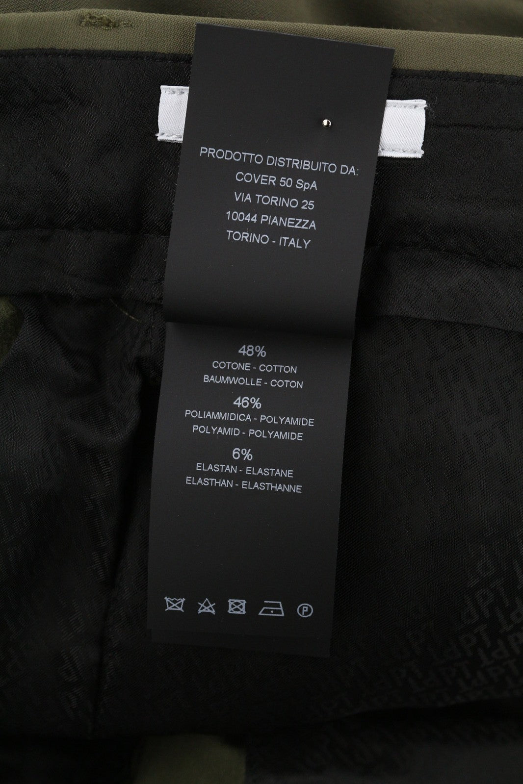 PT TORINO Gamma vyriškos kelnės 50 chaki spalvos su tampriomis užtrauktukais ir plonomis krovininėmis kišenėmis 