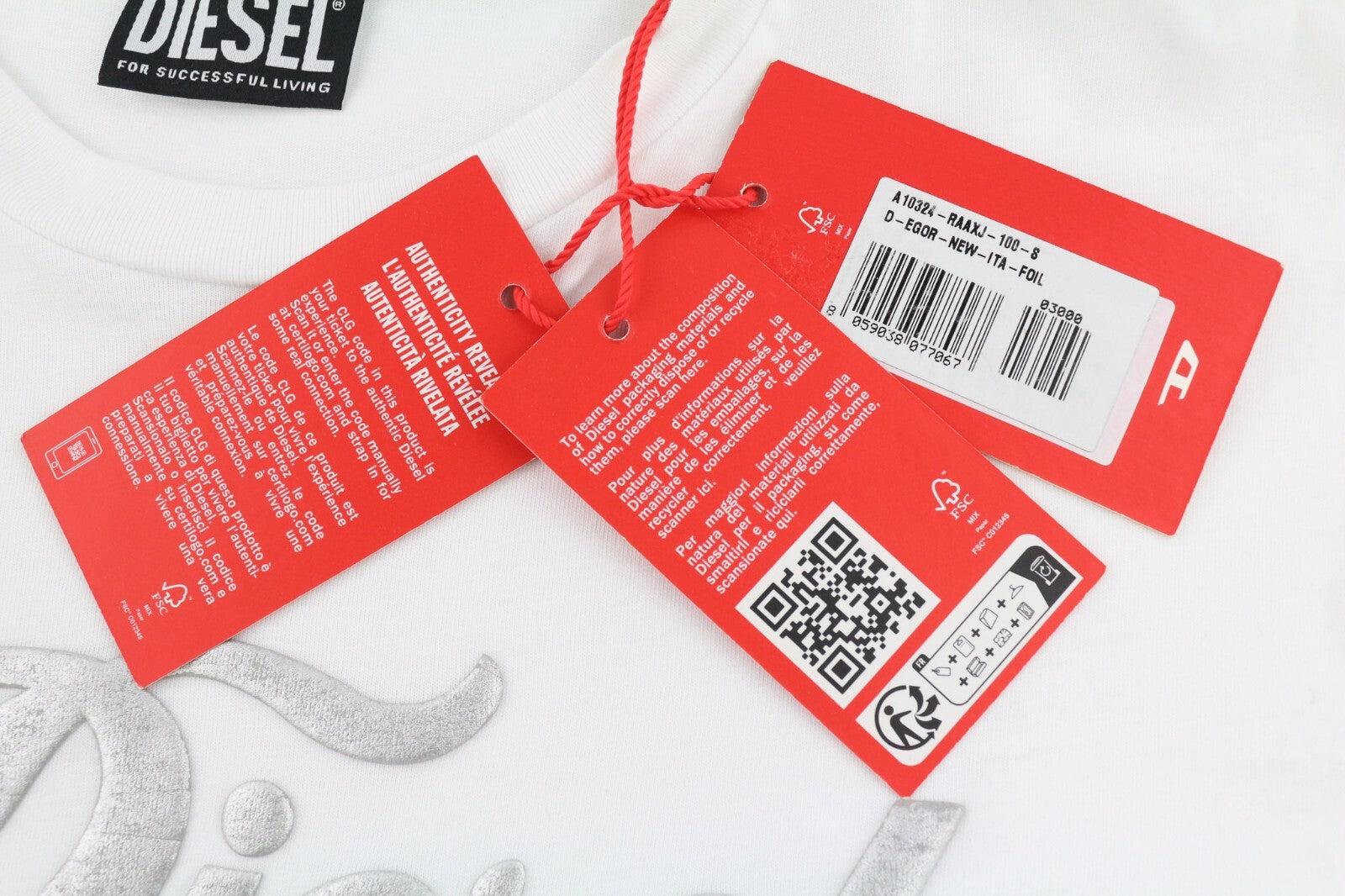 DIESEL D-Egor moteriška suknelė S, balta, trumpomis rankovėmis, apvalia iškirpte, sidabro spalvos, RRP 110 € 