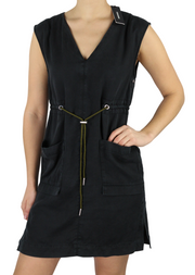 DIESEL D-Chad moteriška suknelė XS, juoda, su raišteliais juosmenyje, kišenėmis, be rankovių. RRP 180 €. 