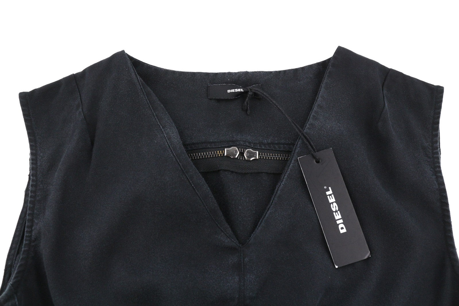 DIESEL D-Chad moteriška suknelė XS, juoda, su raišteliais juosmenyje, kišenėmis, be rankovių. RRP 180 €. 