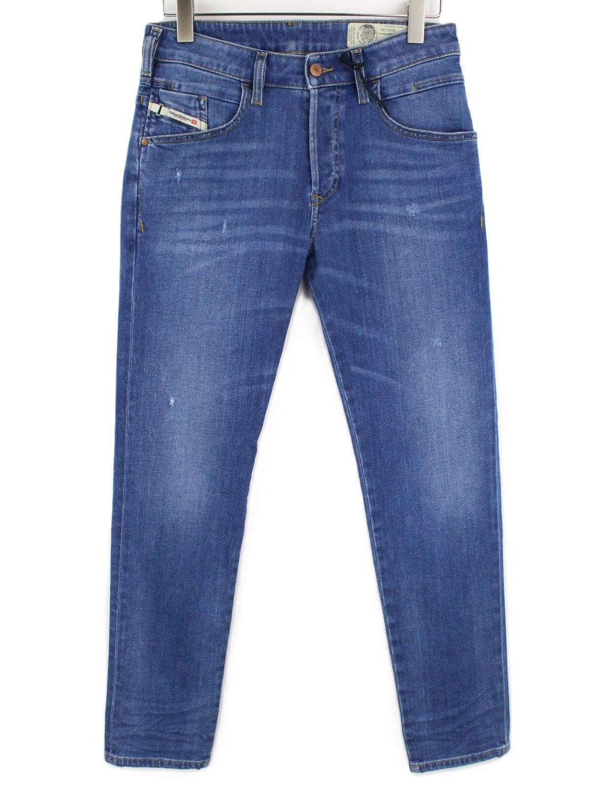 DIESEL D-Bazer 083AX vyriški džinsai W29/L30 mėlyni, dirbtinės odos, tamprios medvilnės smailėjančios kelnės 