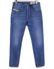 DIESEL D-Bazer 083AX vyriški džinsai W29/L30 mėlyni, dirbtinės odos, tamprios medvilnės smailėjančios kelnės 