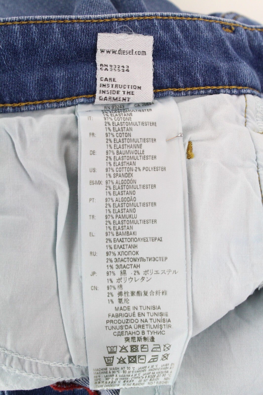 DIESEL D-Bazer 083AX vyriški džinsai W29/L30 mėlyni, dirbtinės odos, tamprios medvilnės smailėjančios kelnės 