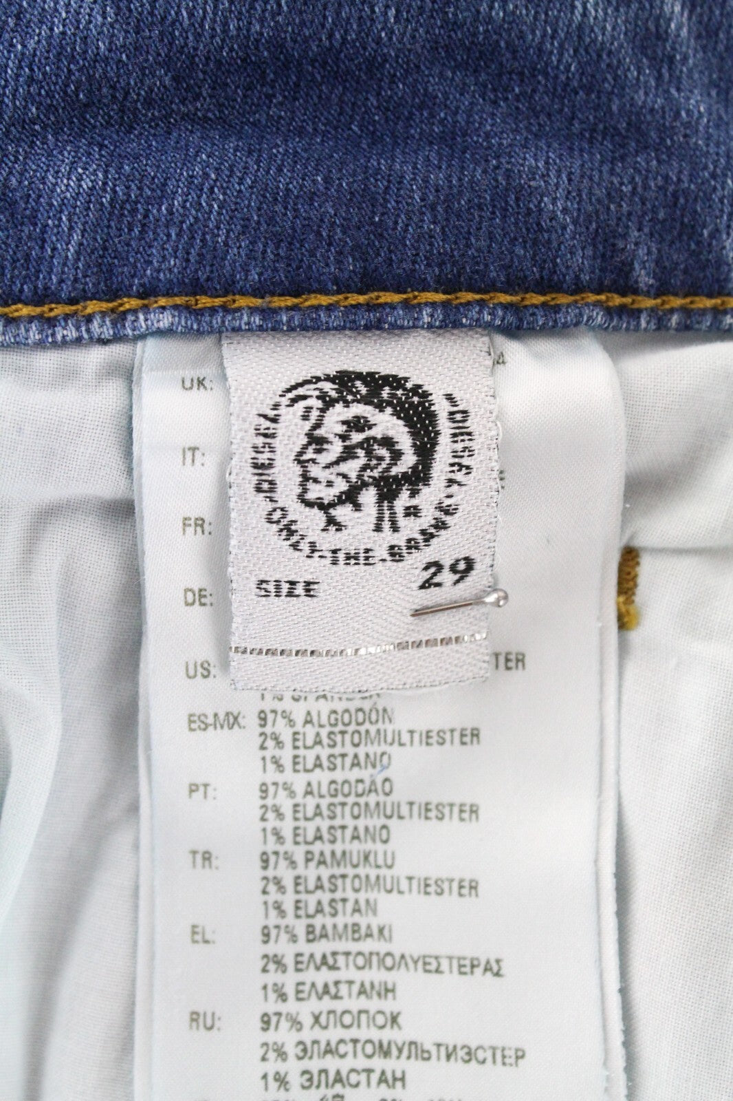 DIESEL D-Bazer 083AX vyriški džinsai W29/L30 mėlyni, dirbtinės odos, tamprios medvilnės smailėjančios kelnės 