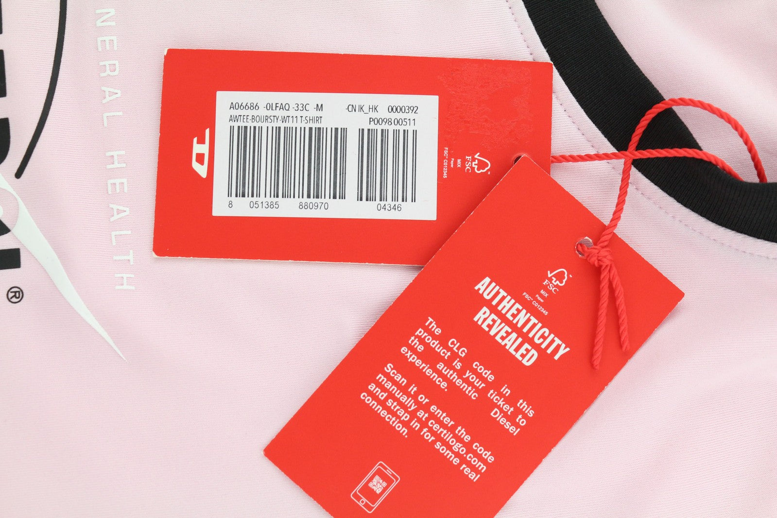 DIESEL Awtee-Boursty-WT1 moteriški marškinėliai su trumpomis rankovėmis, rožiniai, M dydžio, su apvalia juostele, RRP 65 € 