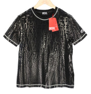 DIESEL T-Reg-Mon moteriški marškinėliai M, juodi, trumpomis rankovėmis, apvalia apykakle, blizgūs, rekomenduojama kaina 125 € 